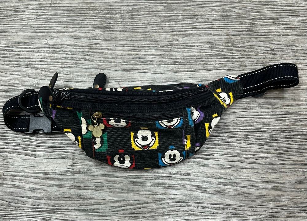 Disney Mickey Mouse Fanny Pack Waist Bag Black Multi Color Expressions Canvas